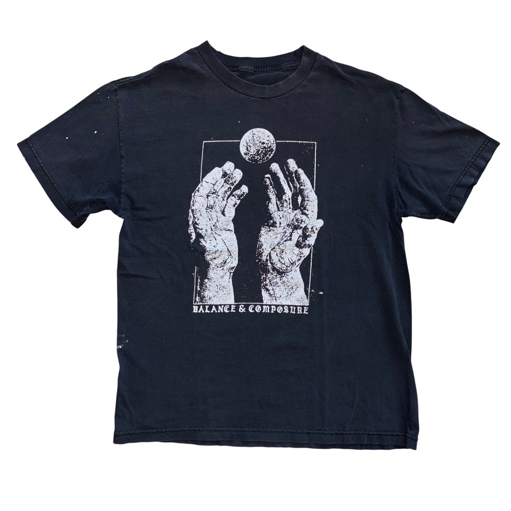 Balance & Composure Band T-Shirt Mens Large Black Graphic Moon Hands Distressed